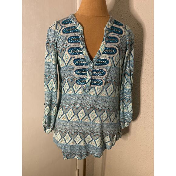 Akemi + Kin ANTHRO Turquoise Sequin Top S Bohemian Festival Hippie Mermaid - Picture 1 of 10